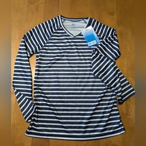 Kanu Surf Navy and White Striped Long Sleeve Shirt
